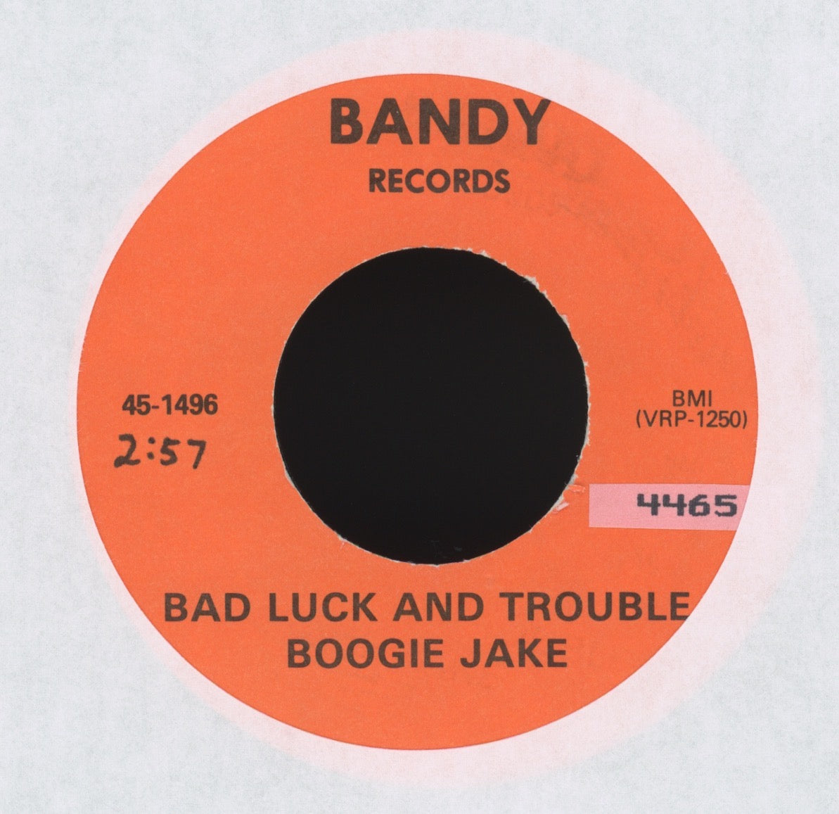 Boogie Jake - Bad Luck and Trouble / Early Morning Blues on Bandy Reissue Blues 45