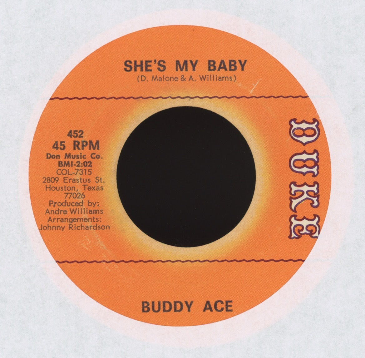 Buddy Ace - She's My Baby on Duke Northern Soul 45