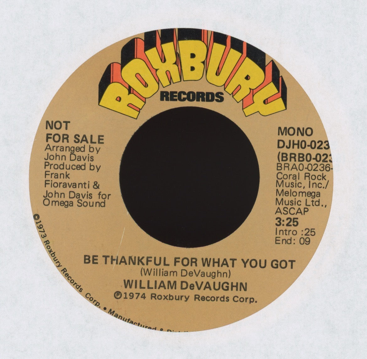 William DeVaughn - Be Thankful For What You Got on Roxbury Promo 70s Soul 45