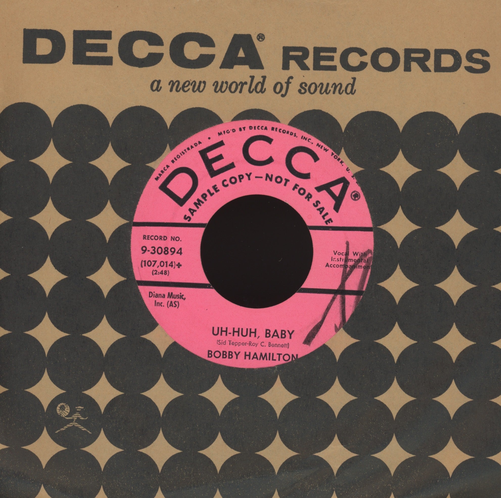 Bobby Hamilton - Uh-Huh, Baby on Decca Promo R&B Popcorn 45