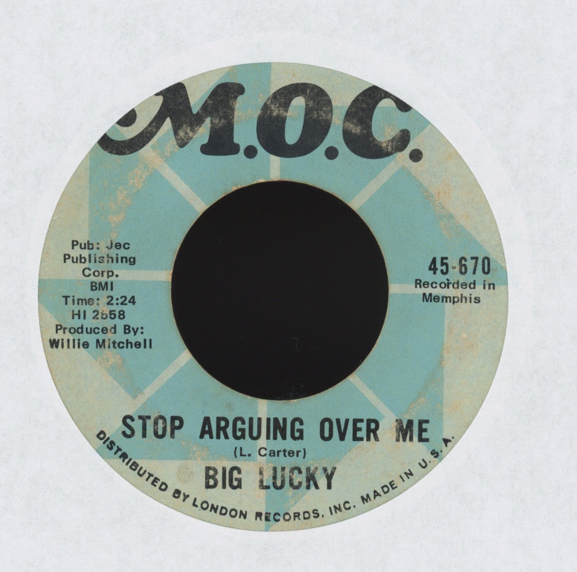 Big Lucky Carter - Stop Arguing Over Me on M.O.C. R&B Blues 45