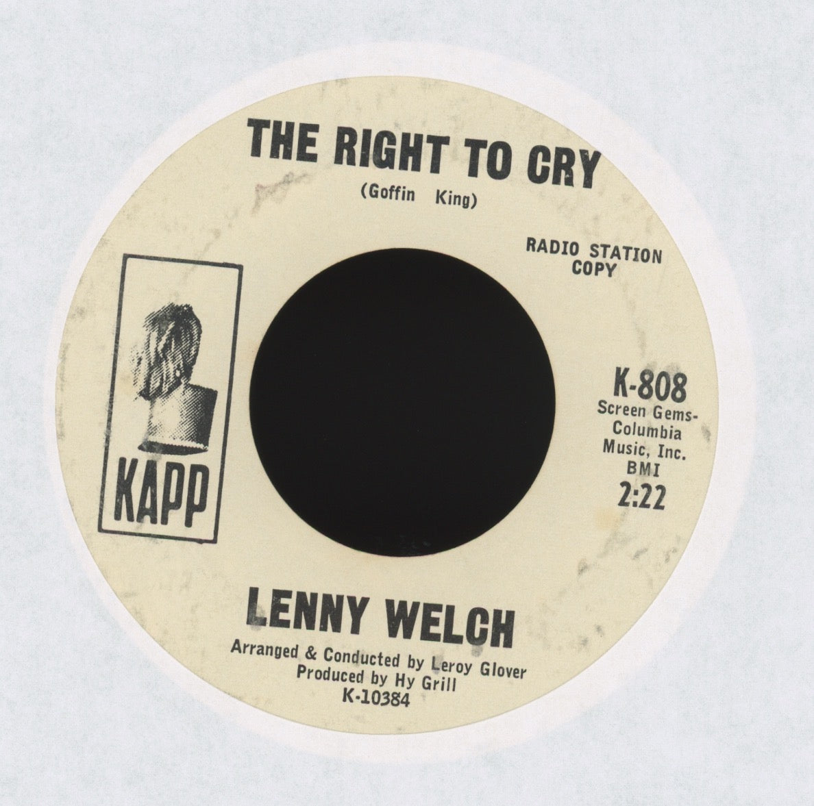 Lenny Welch - The Right To Cry on Kapp Promo Northern Soul 45