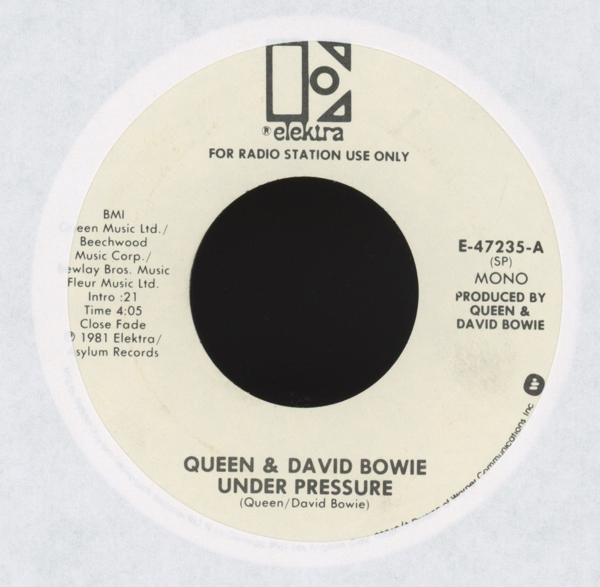 Queen / David Bowie - Under Pressure on Elektra Promo Rock 45