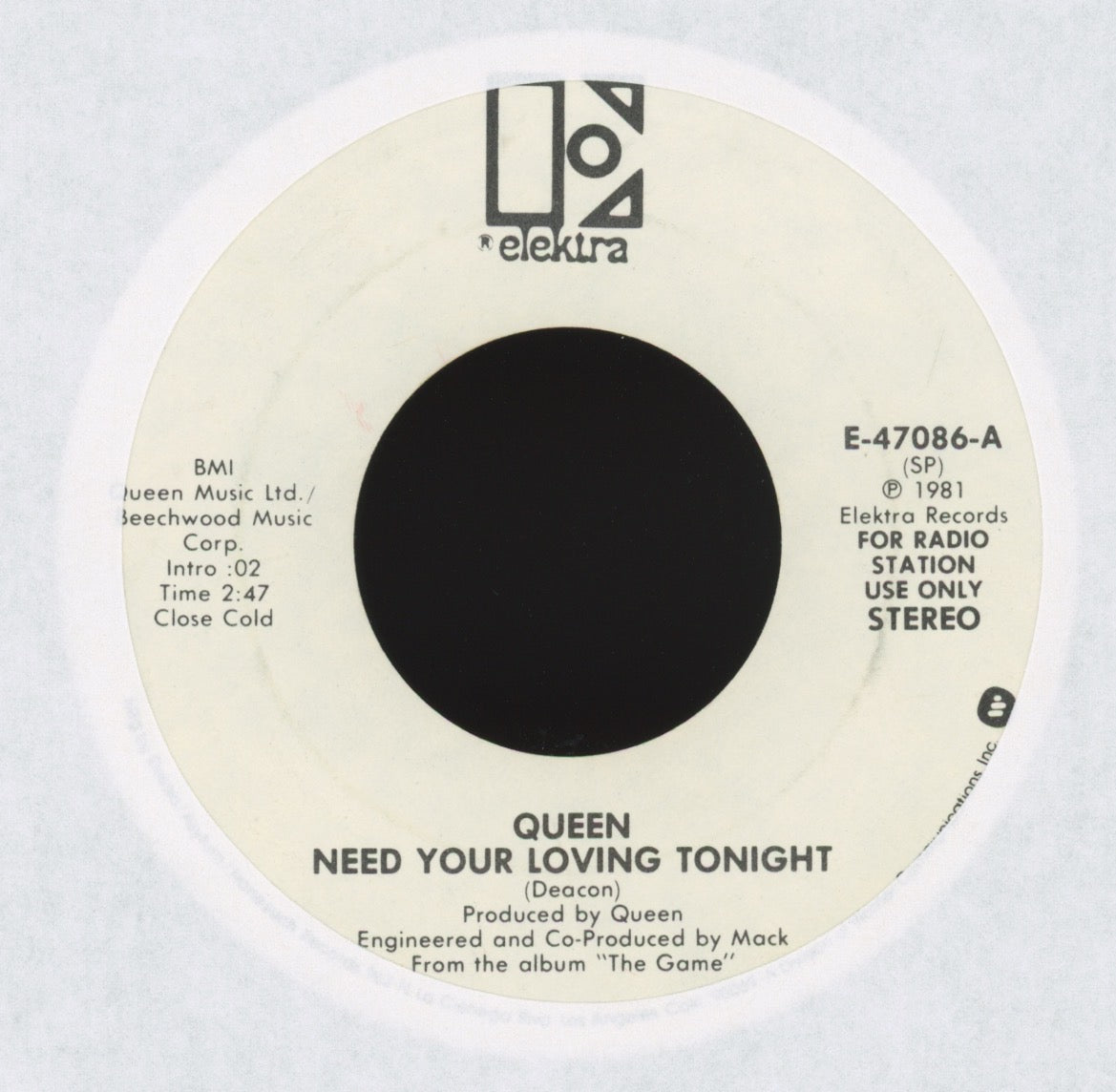 Queen - Need Your Loving Tonight on Elektra Promo Rock 45