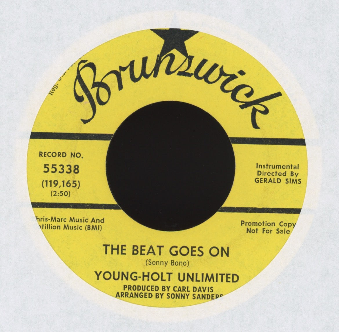 Young Holt Unlimited - The Beat Goes On / Doin' The Thing on Brunswick Promo Soul Jazz 45