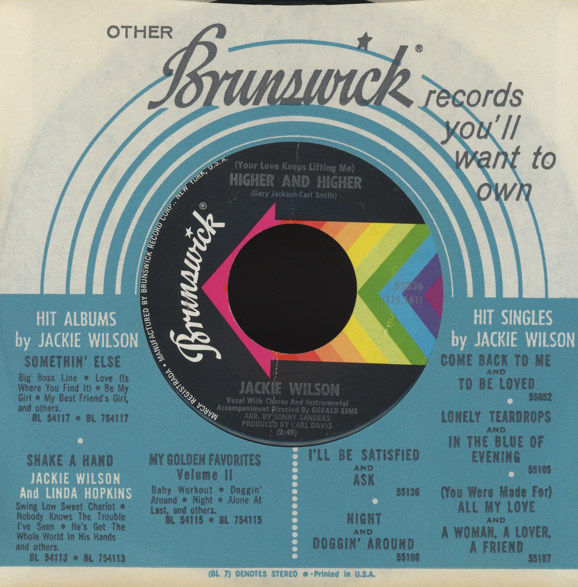 Jackie Wilson - (Your Love Keeps Lifting Me) Higher And Higher on Brunswick Northern Soul 45