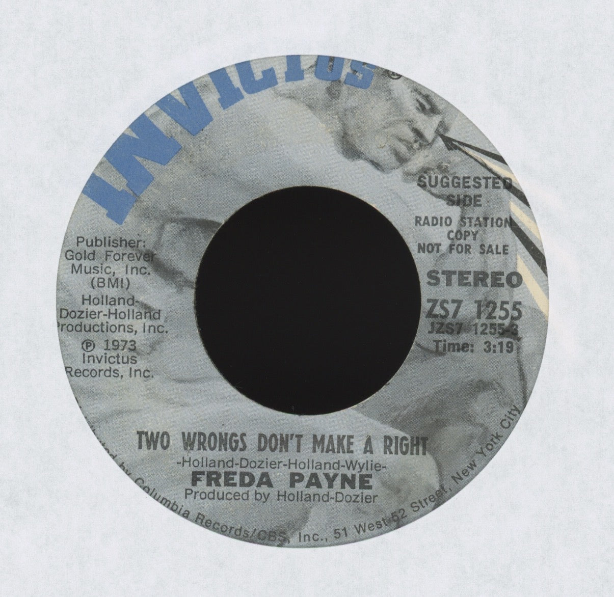 Freda Payne - Two Wrongs Don't Make A Right on Invictus Promo 70s Soul 45