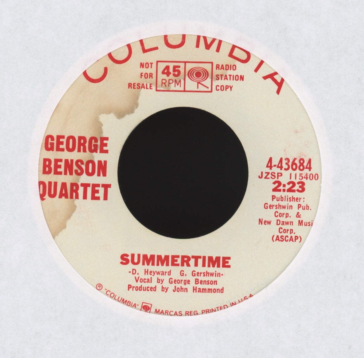 The George Benson Quartet - Summertime on Columbia Promo Soul Jazz 45