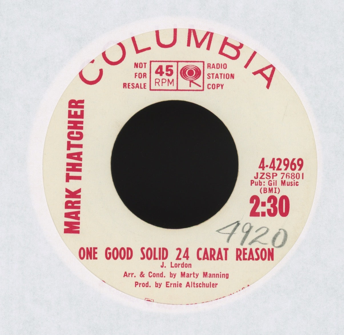 Mark Thatcher - I'm Lonely (Motherless Child) on Columbia Promo R&B Popcorn 45