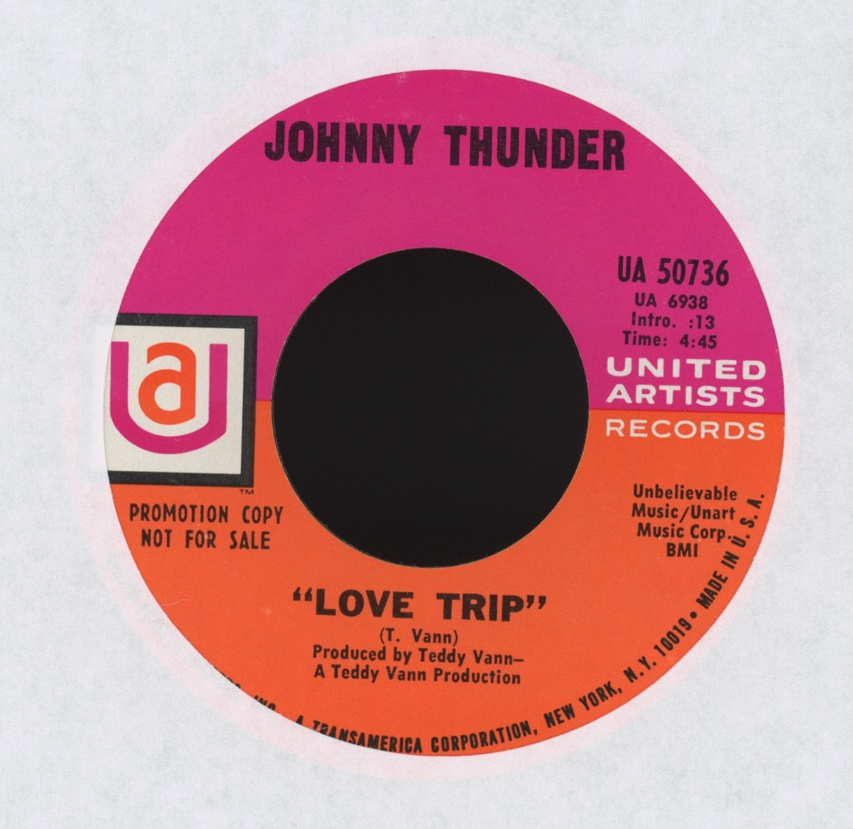 Johnny Thunder - Power To The People / Love Trip on UA Promo Northern Soul 45