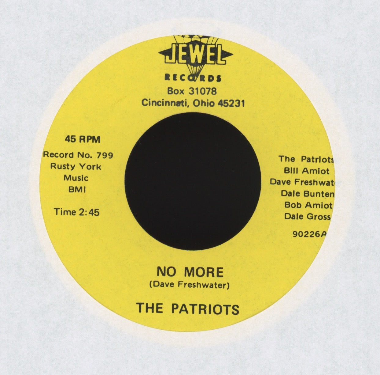 The Patriots - No More on Jewel Garage Psych 45