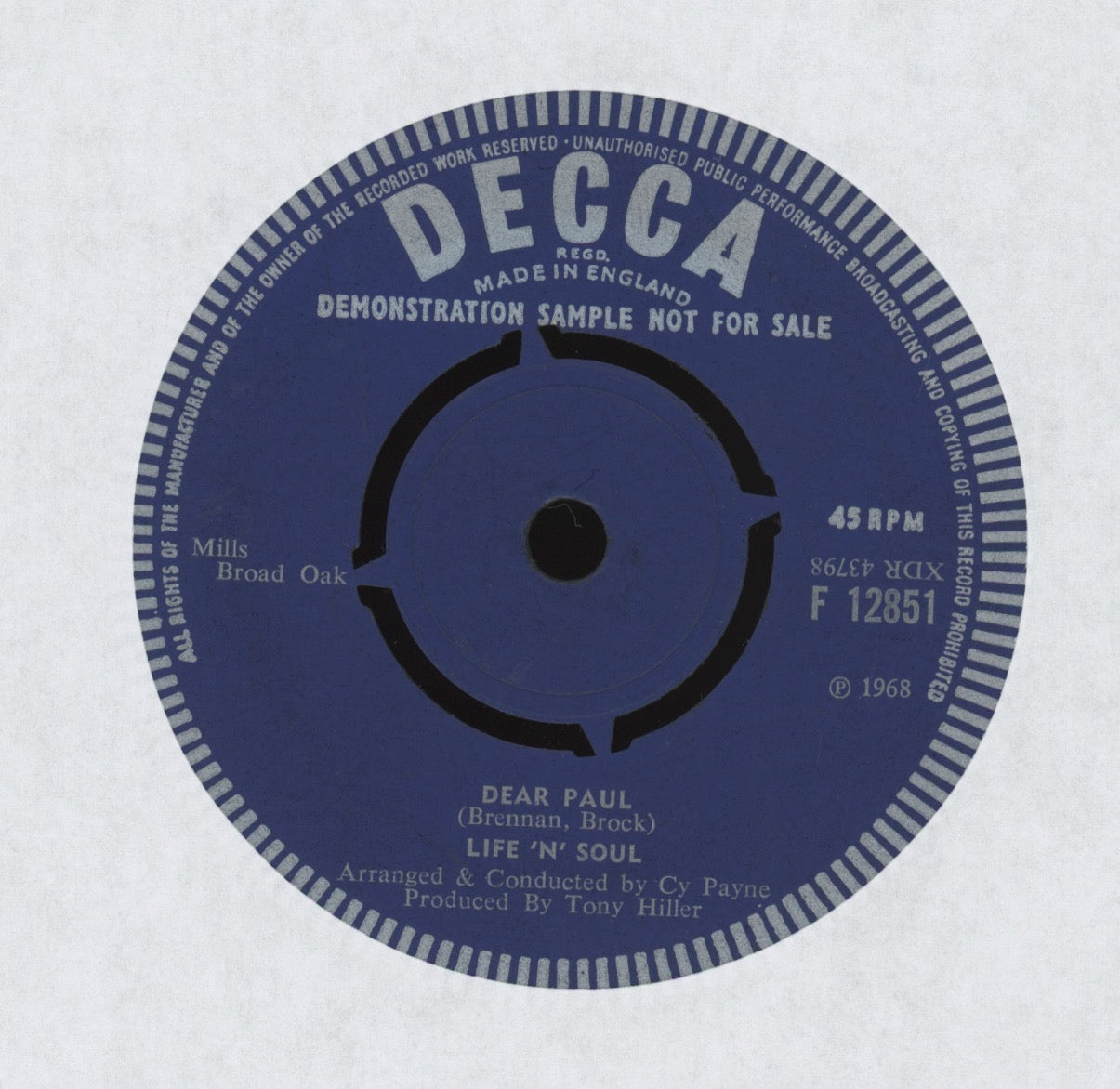 Life 'N' Soul - Here Comes Yesterday Again on Decca UK Pop Rock 45