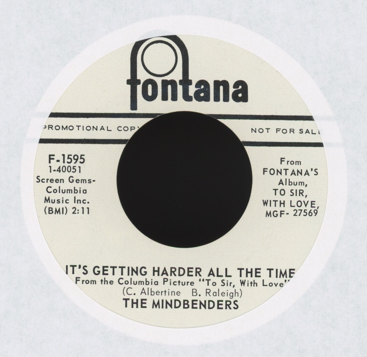 The Mindbenders - It's Getting Harder All The Time on Fontana Promo Rock 45