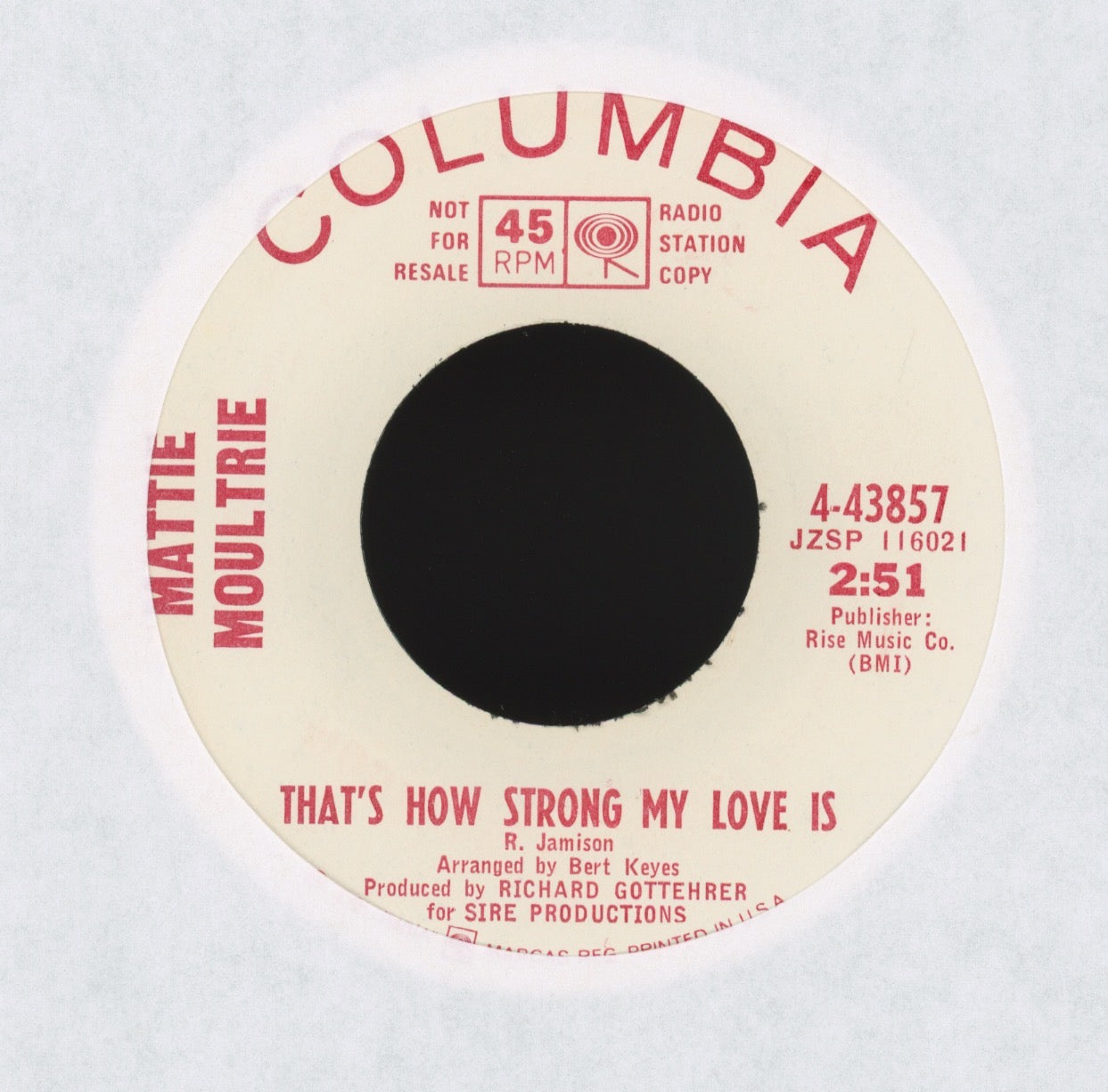Mattie Moultrie - That's How Strong My Love Is on Columbia Promo Deep Soul 45