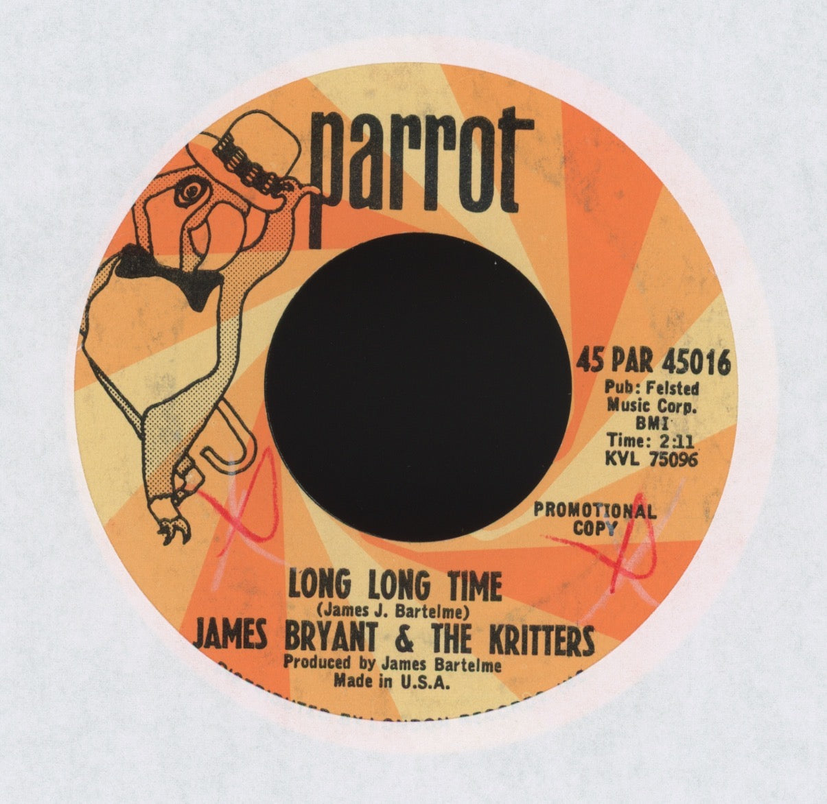 James Bryant, The Kritters - Long Long Time on Parrot Promo Moody Garage 45