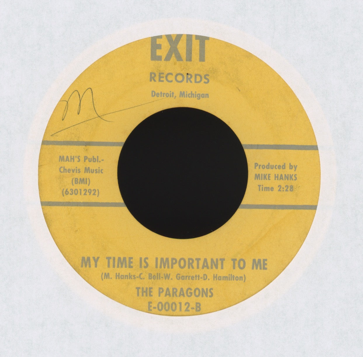 The Paragons - Pretty Words (That's What I Want To Hear) / My Time Is Important To Me on Exit Northern Soul 45