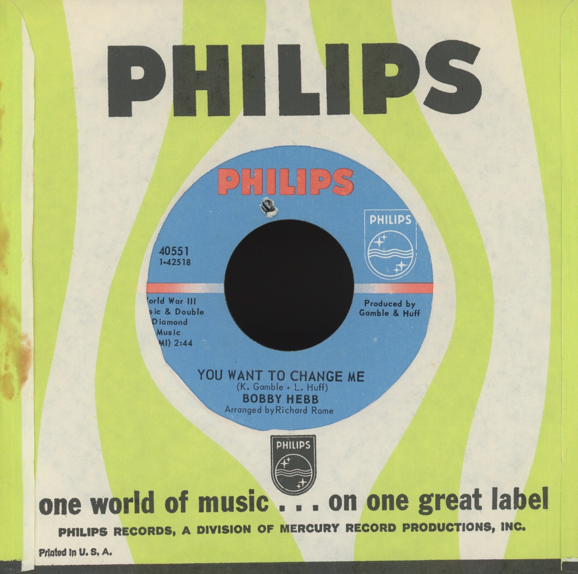Bobby Hebb - You Want To Change Me on Philips Northern Soul 45