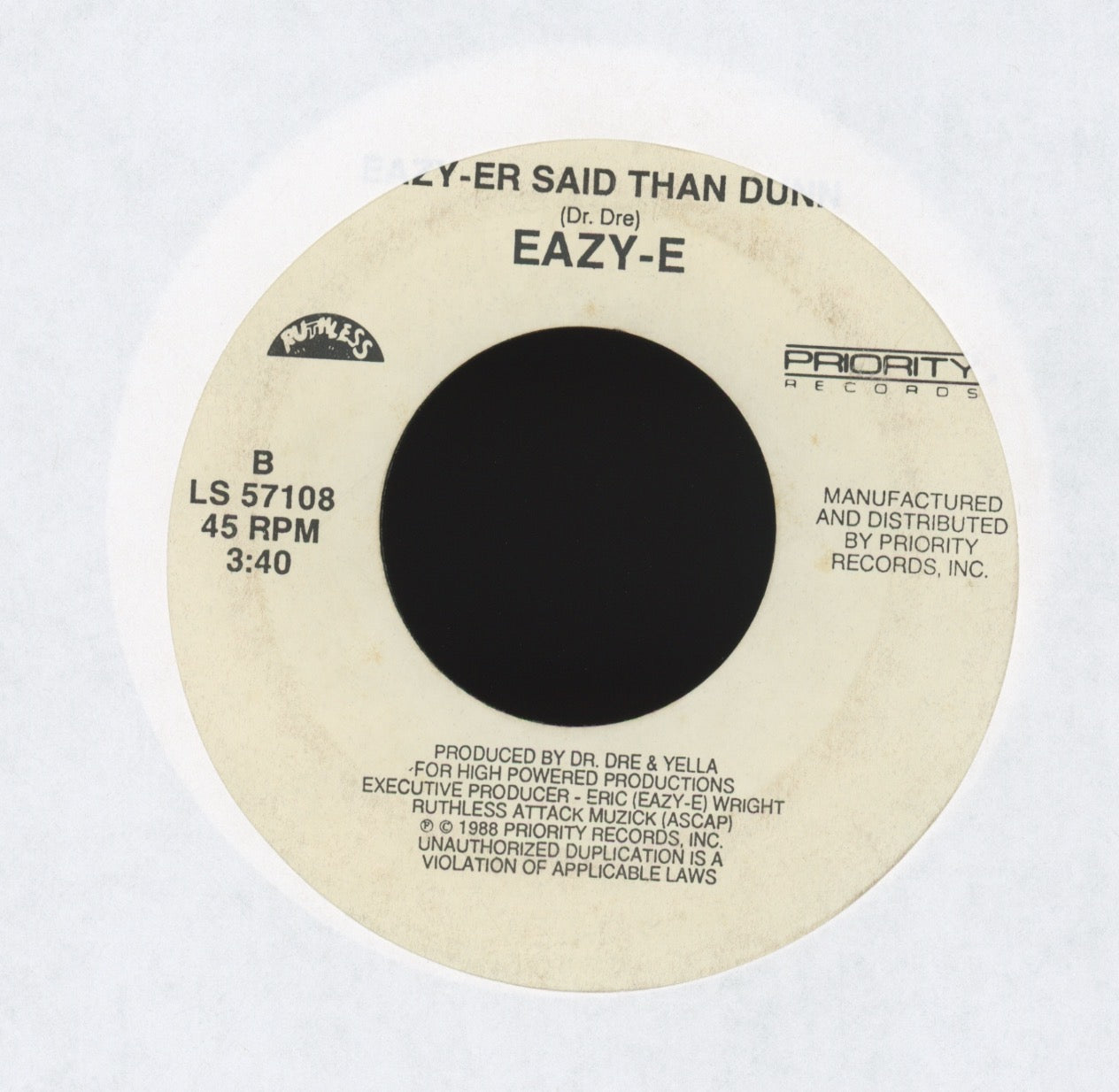 Eazy-E - We Want Eazy on Ruthless Promo Hip Hop 45