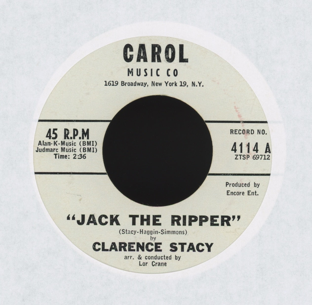 Clarence Stacy - Jack The Ripper on Carol Promo Halloween Rocker 45