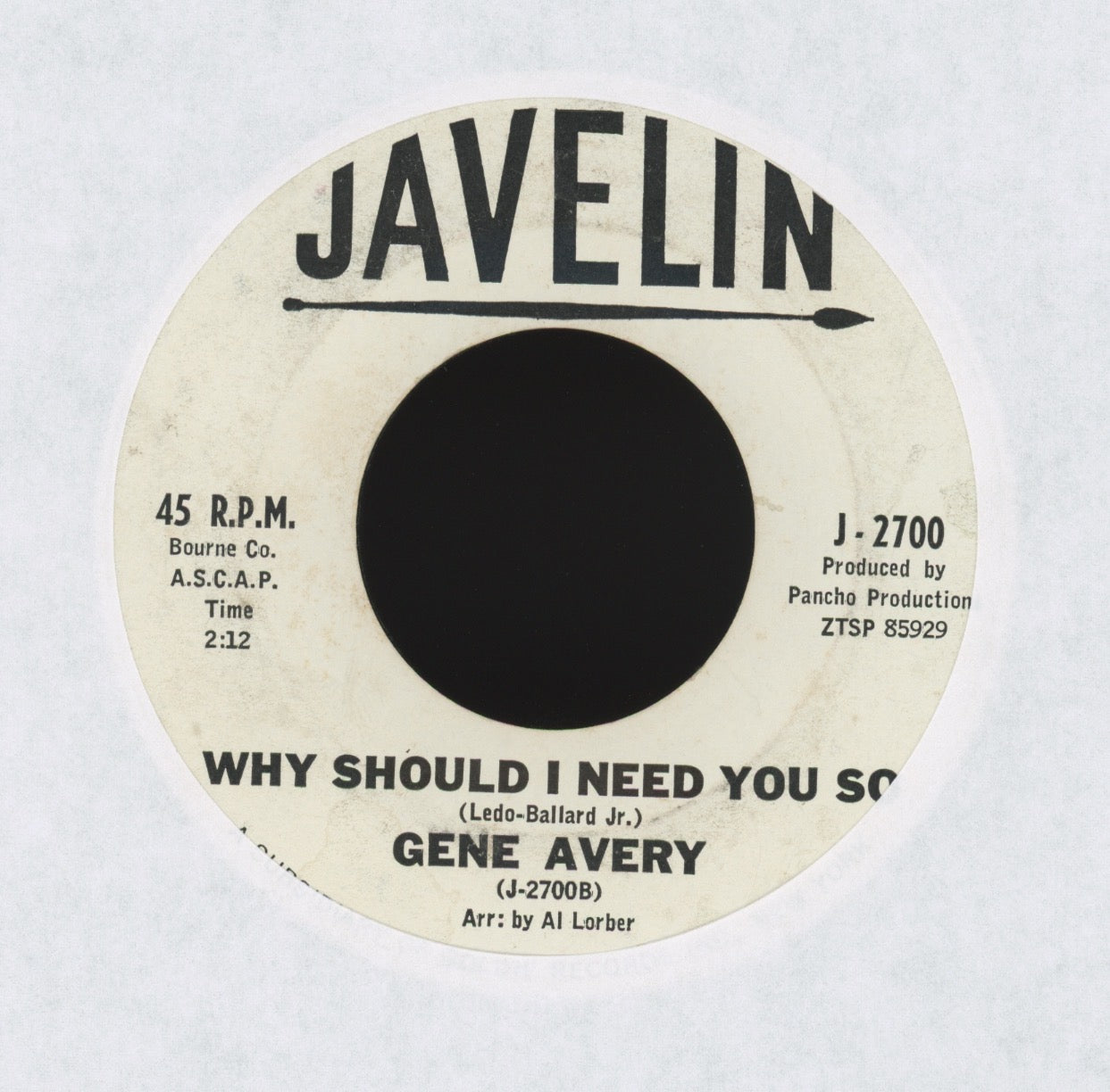 Gene Avery - Why Should I Need you So on Javelin Teen 45
