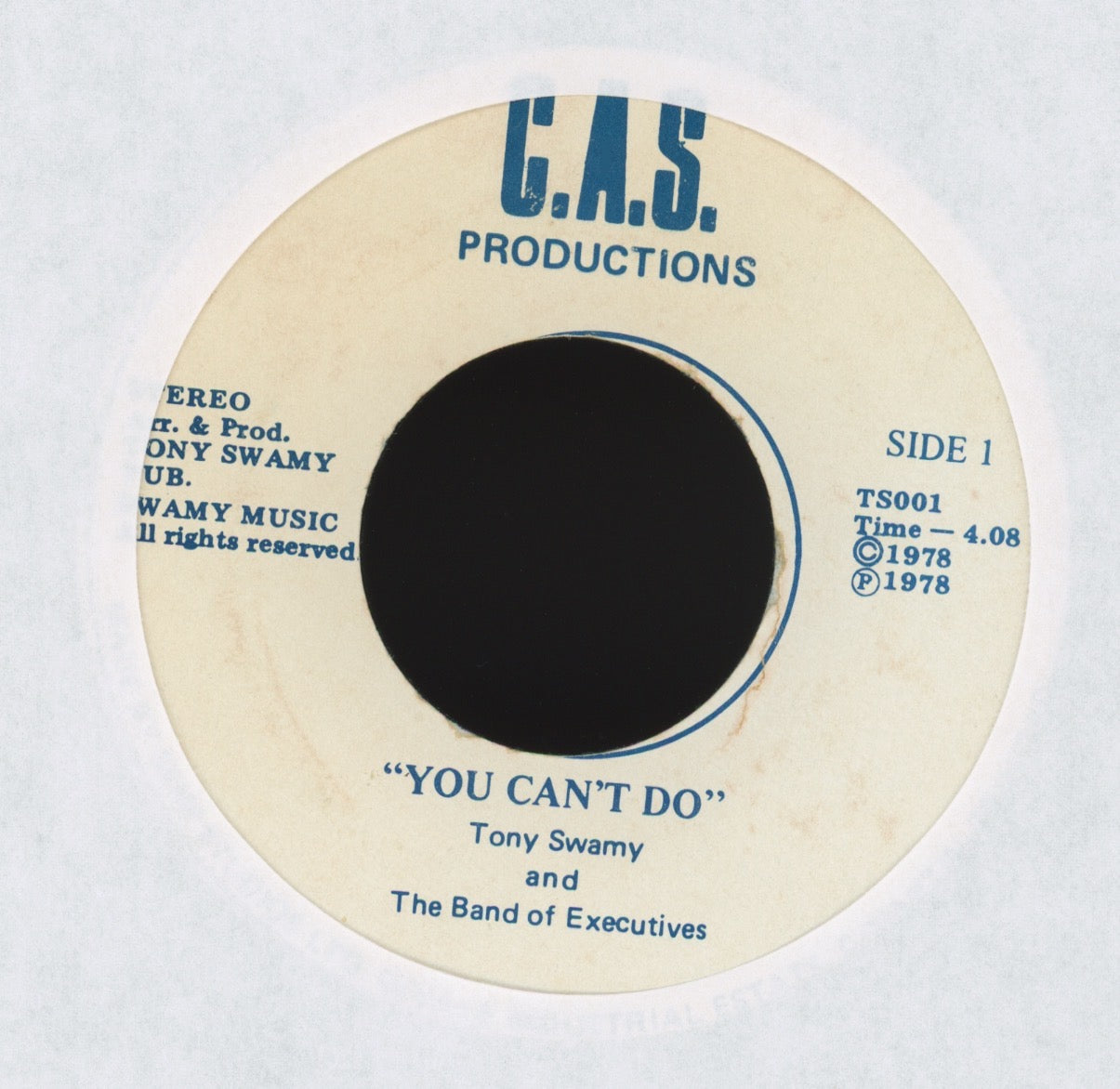 Tony Swamy And The Band Of Executives - Disco Jiver on C.A.S. Productions Disco Funk 45