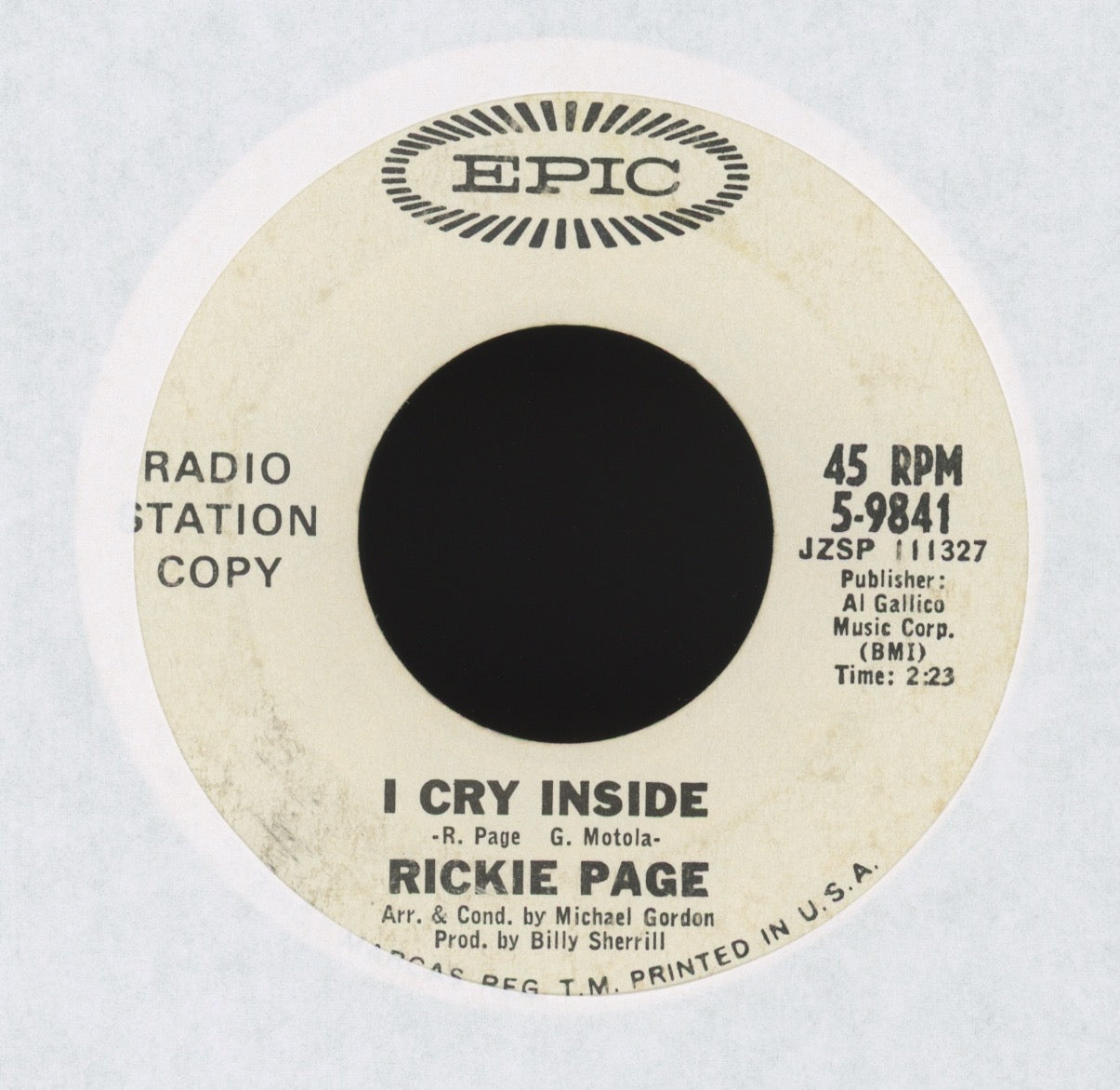 Rickie Page - I'm His Girl / I Cry Inside on Epic Promo Northern Soul Popcorn 45