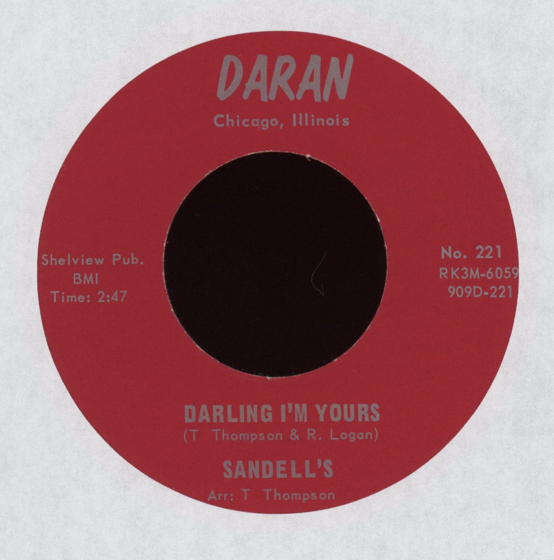 Sandell's - Darling I'm Yours on Daran Northern Soul 45