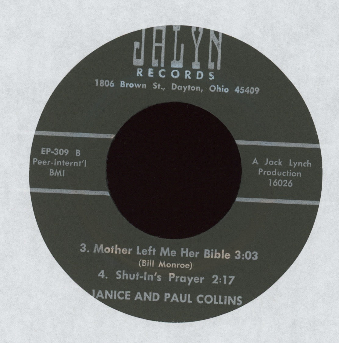 Janice & Paul Collins - Higher Power on Jalyn EP 309 Bluegrass Gospel 45