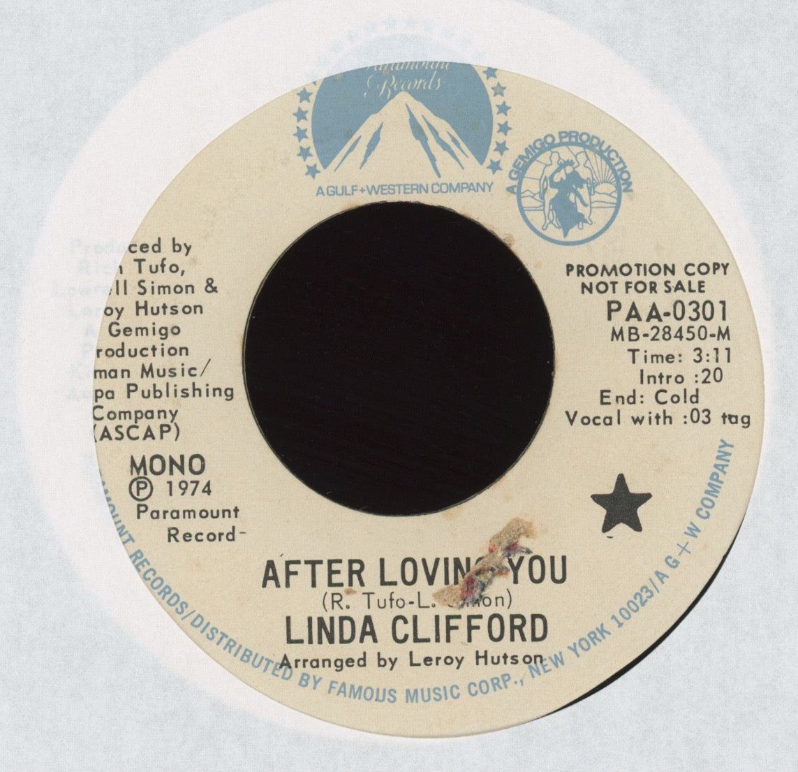 Linda Clifford - After Loving You on Paramount Promo 70s Soul 45