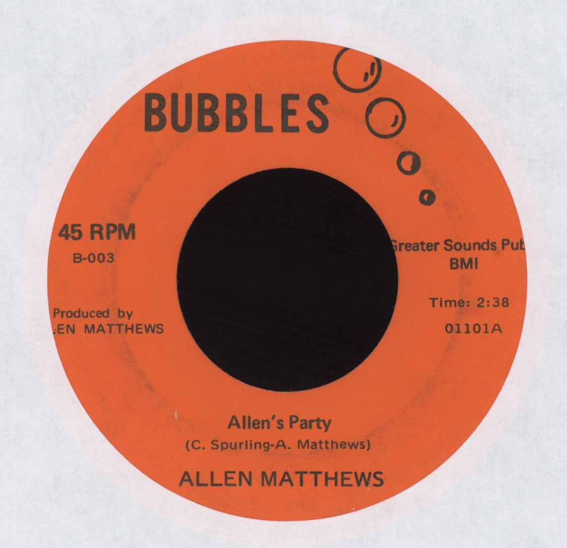 Allen Matthews - Allen’s Party on Bubbles Rare Funk 45