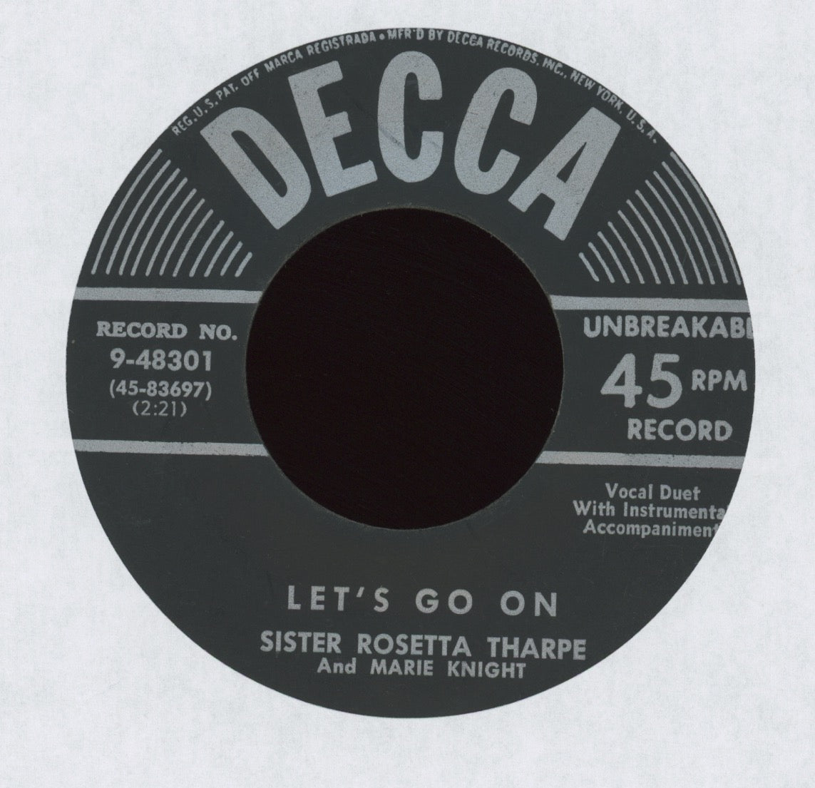 Sister Rosetta Tharpe & Marie Knight - Let's Go On on Decca R&B Gospel 45
