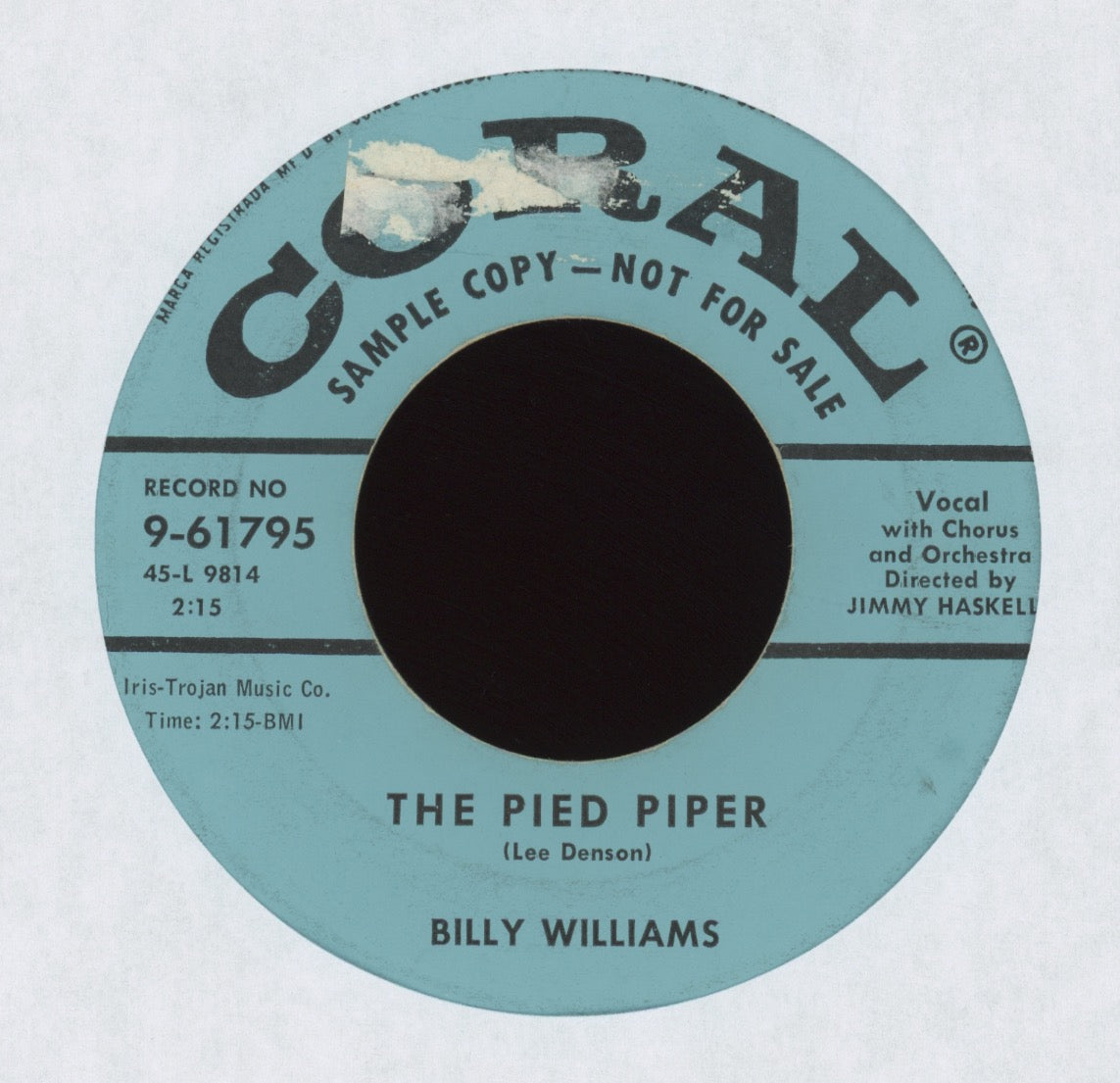 Billy Williams - The Pied Piper on Coral Promo R&B Popcorn 45