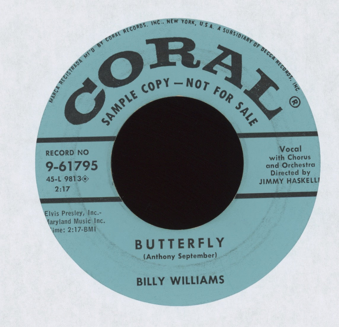 Billy Williams - The Pied Piper on Coral Promo R&B Popcorn 45