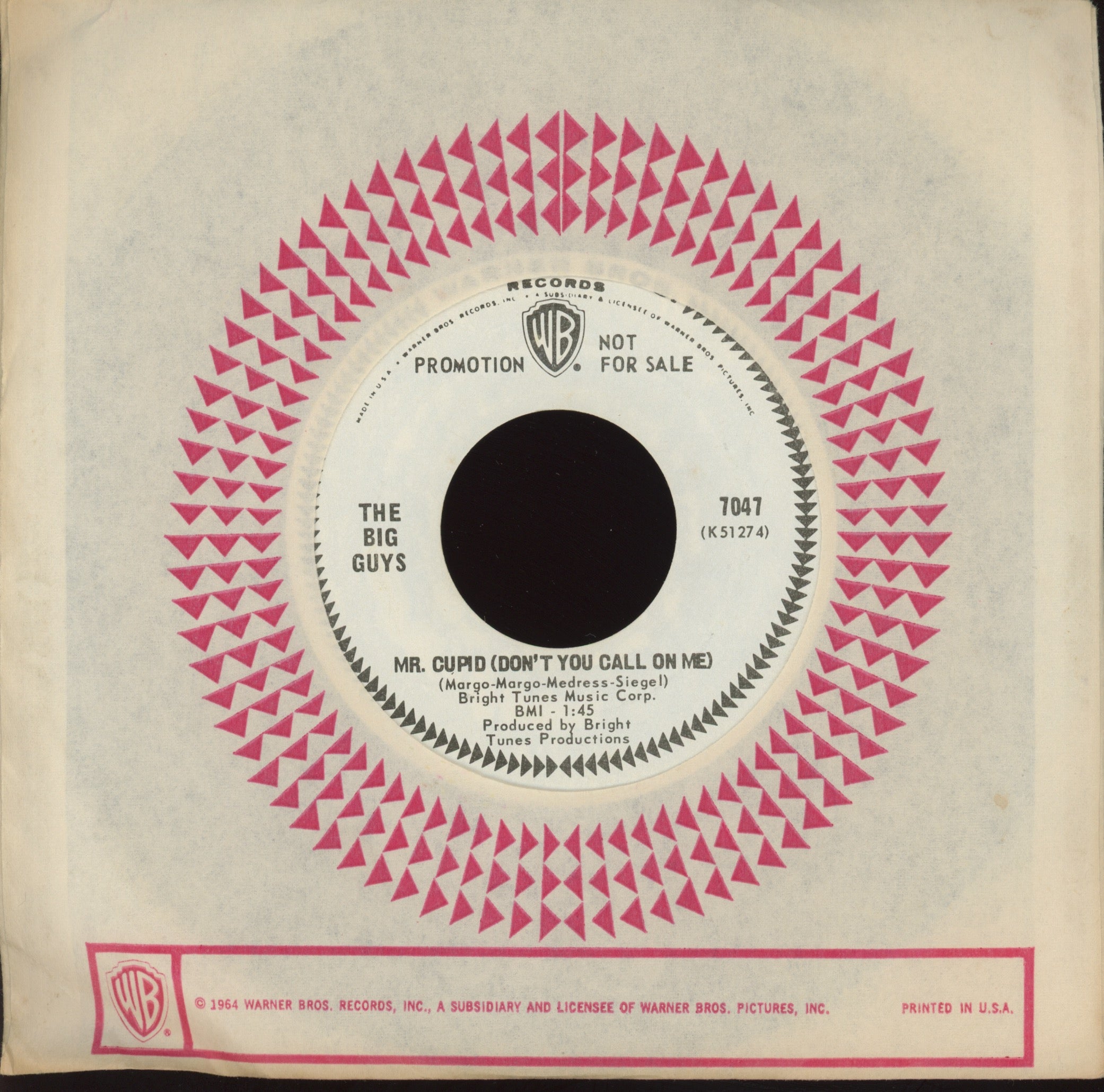 The Big Guys - Hang My Head And Cry on WB Promo Northern Soul 45