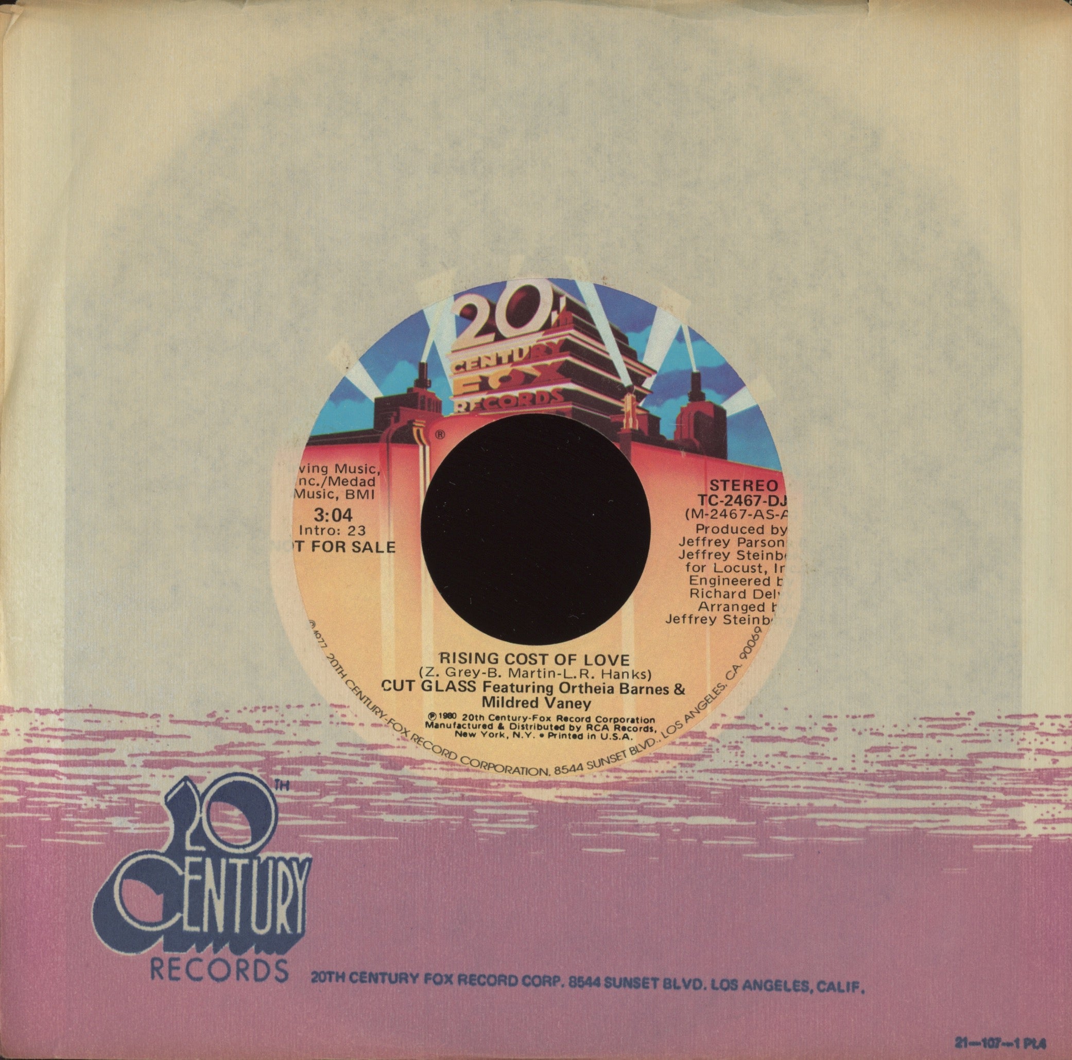 Cut Glass Featuring Ortheia Barnes & Mildred Vaney - Rising Cost Of Love on 20th Century Fox Promo Modern Soul 45