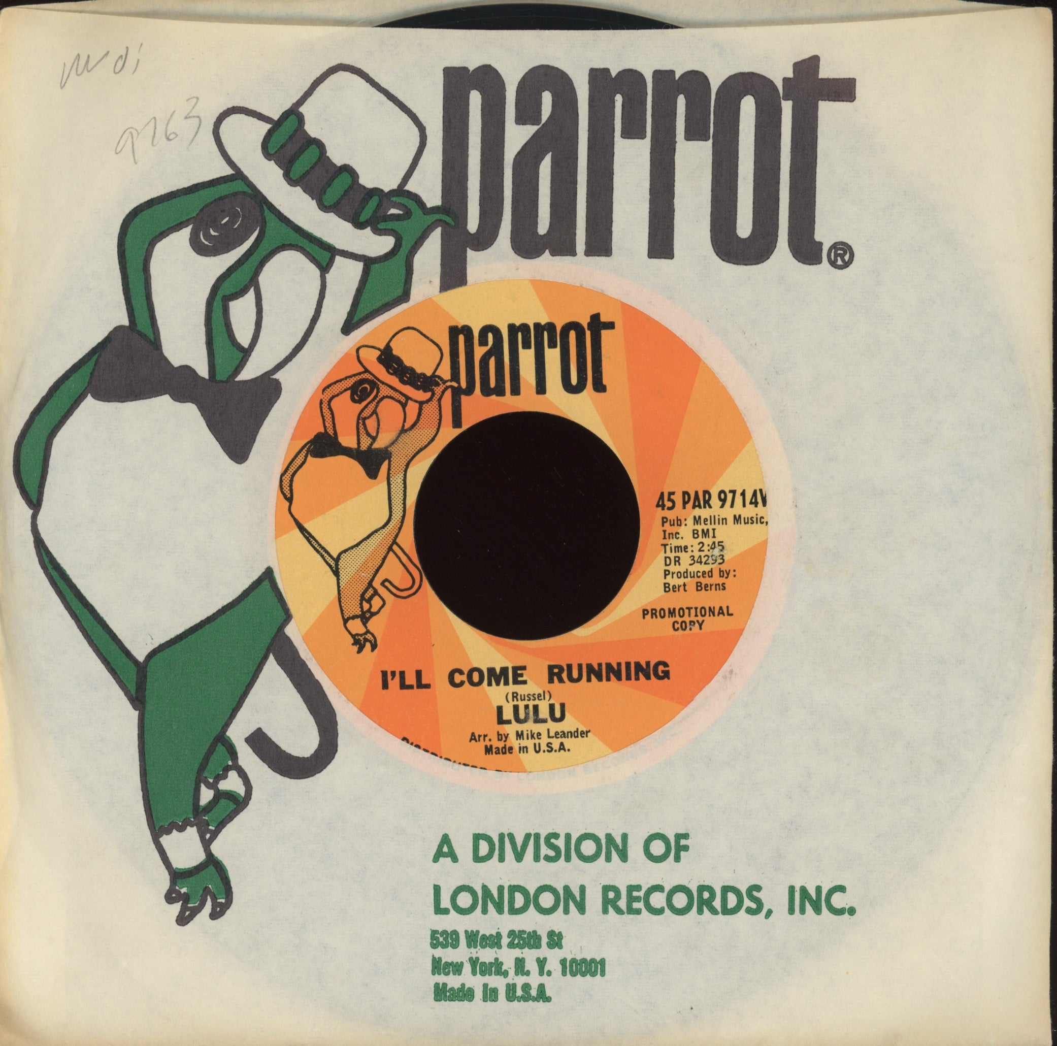 Lulu - I'll Come Running on Parrot Promo Mod Rock 45 Jimmy Page