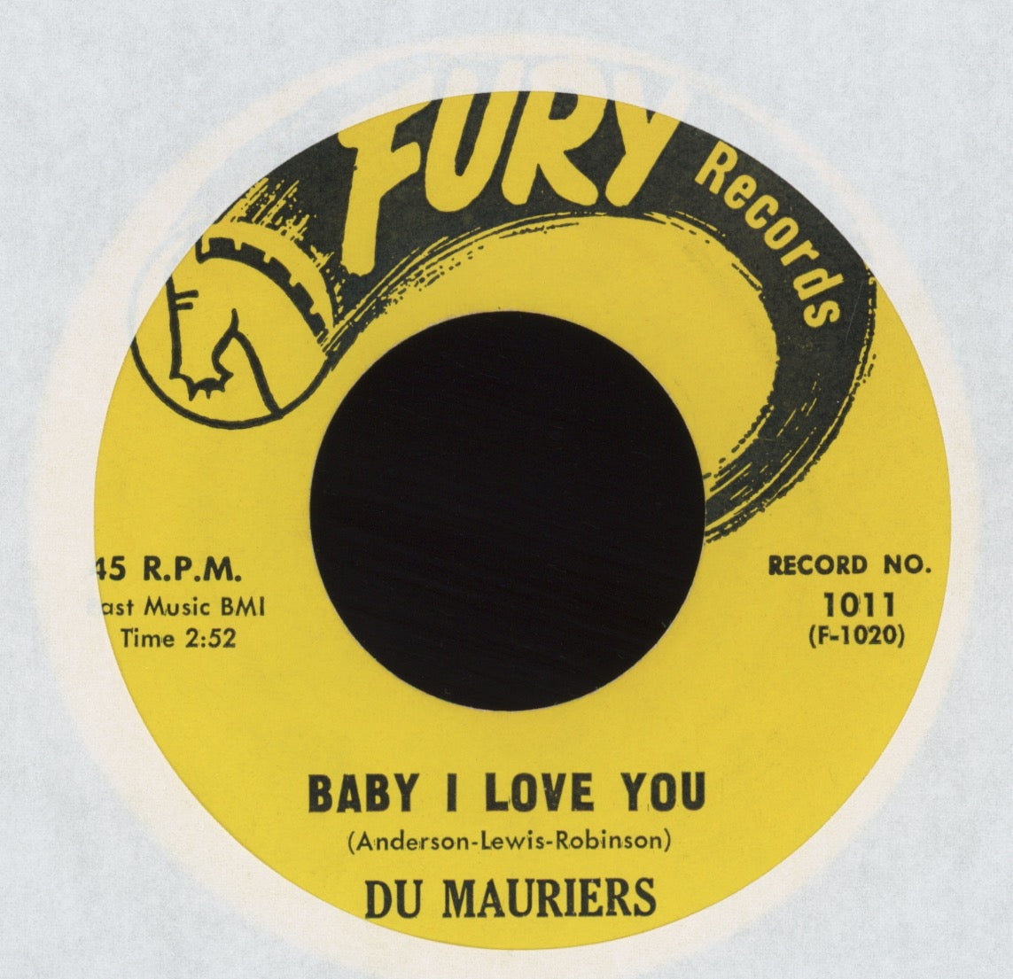 Du Mauriers - Baby I Love You / All Night Long on Fury R&B Doo Wop 45 2nd Pressing