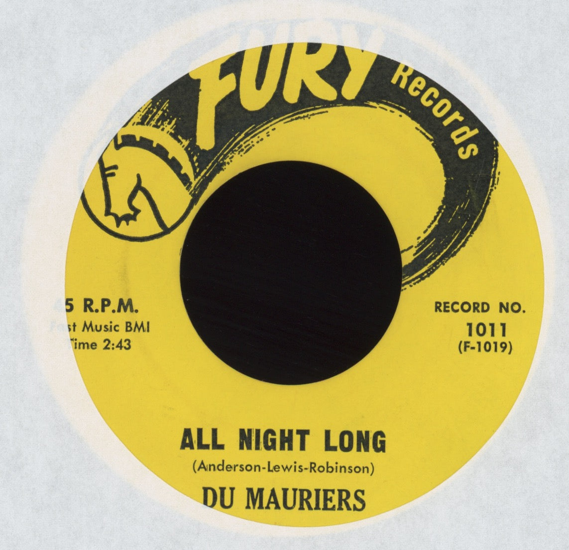 Du Mauriers - Baby I Love You / All Night Long on Fury R&B Doo Wop 45 2nd Pressing