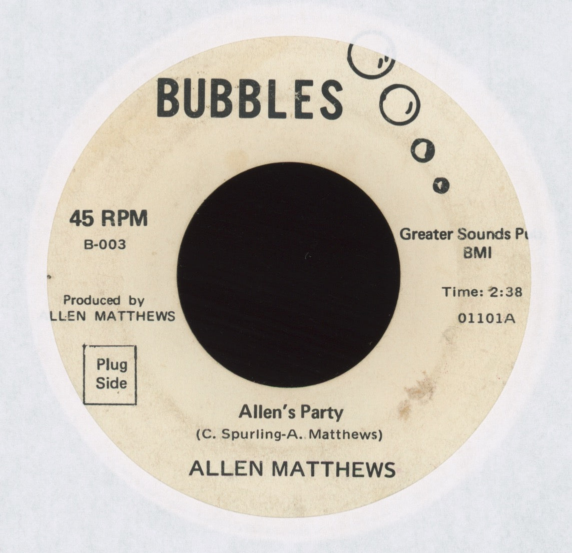 Allen Matthews - Allen’s Party on Bubbles Rare Promo Funk 45