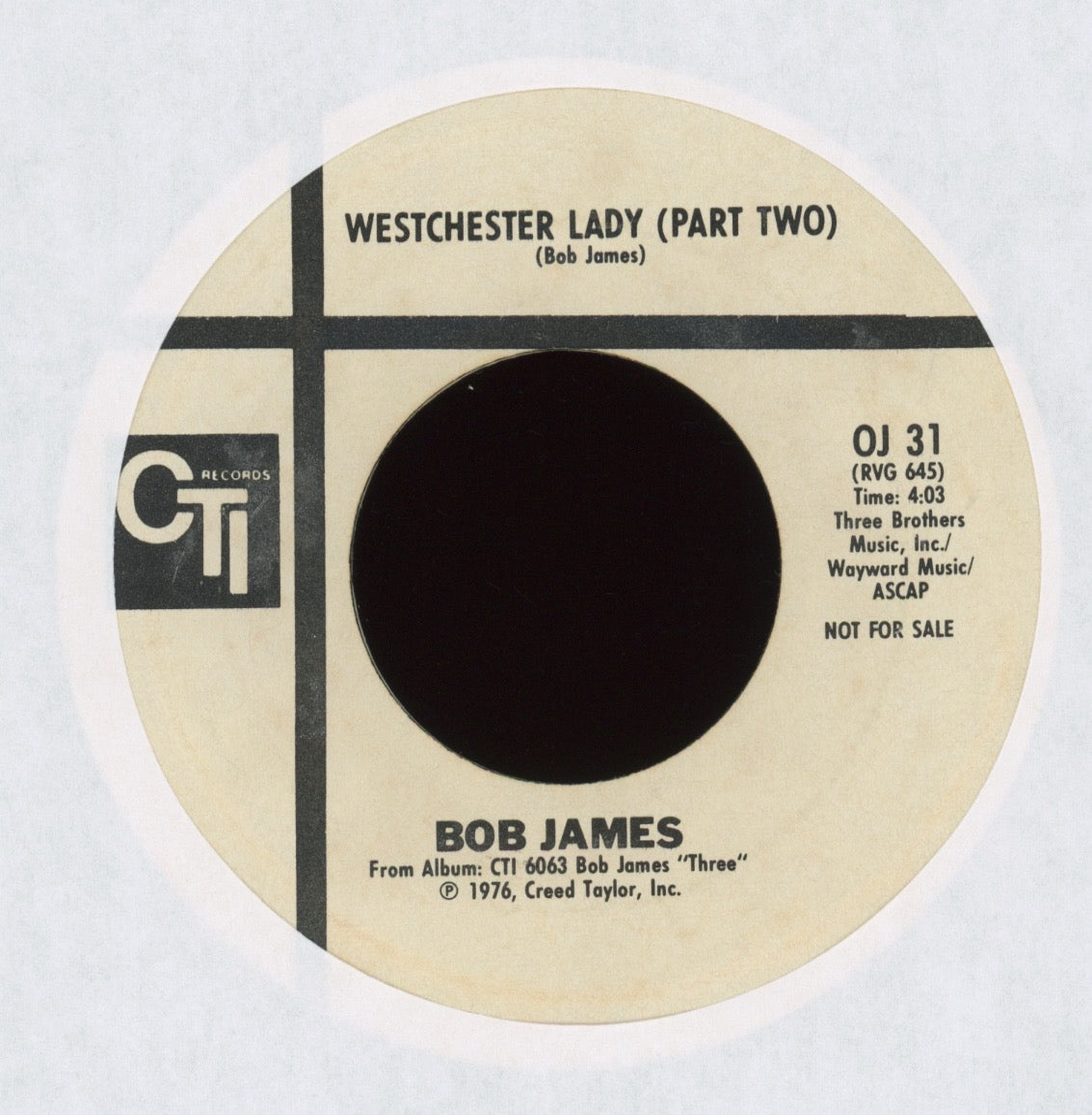 Bob James - Westchester Lady on CTI Promo Jazz Funk 45
