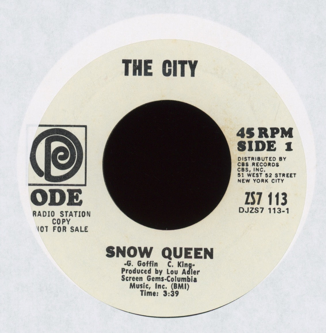 The City - Snow Queen on Ode Promo Pop Rock 45
