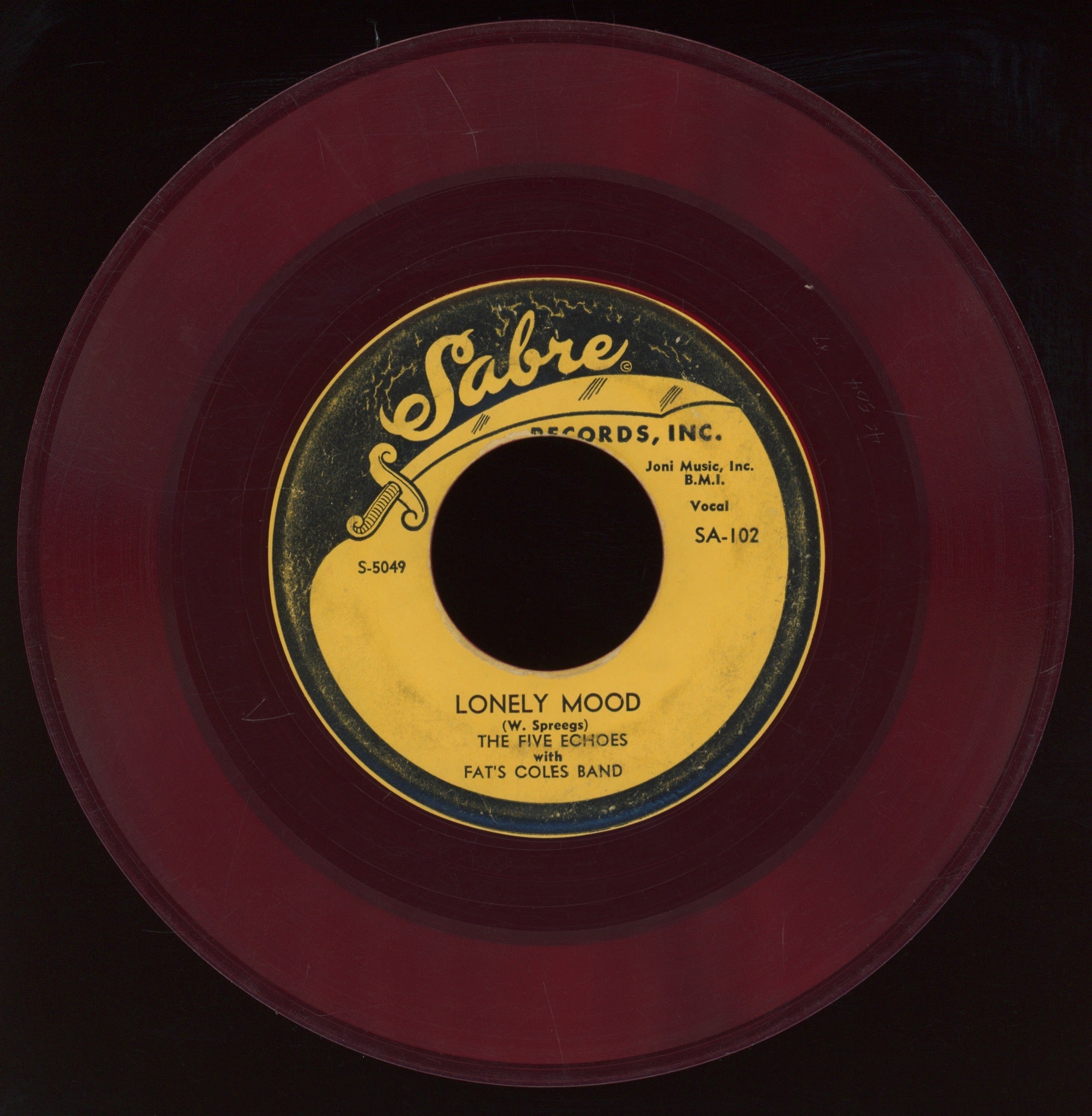 The 5 Echoes With Fats Coles Band - Baby Come Back To Me on Sabre R&B Doo Wop 45