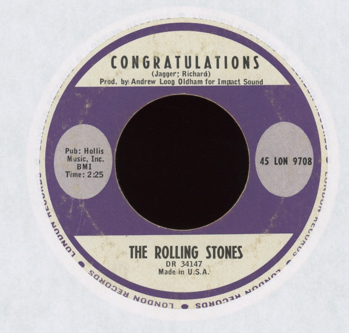 The Rolling Stones - Time Is On My Side / Congratulations on London 45 With Picture Sleeve