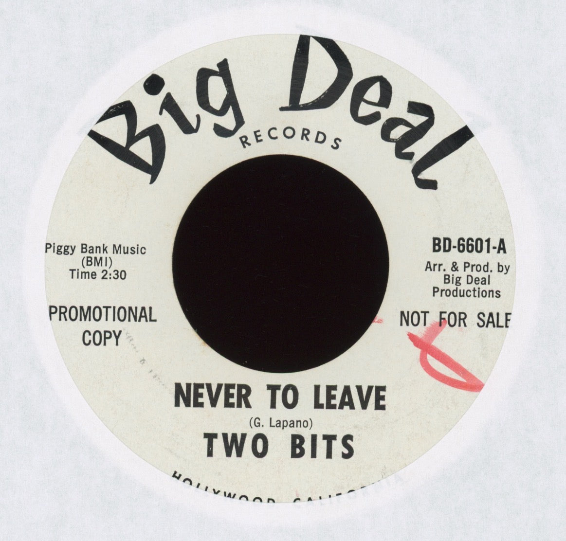 Two Bits - Never To Leave / Things Must Change on Big Deal Promo Sunshine Pop 45