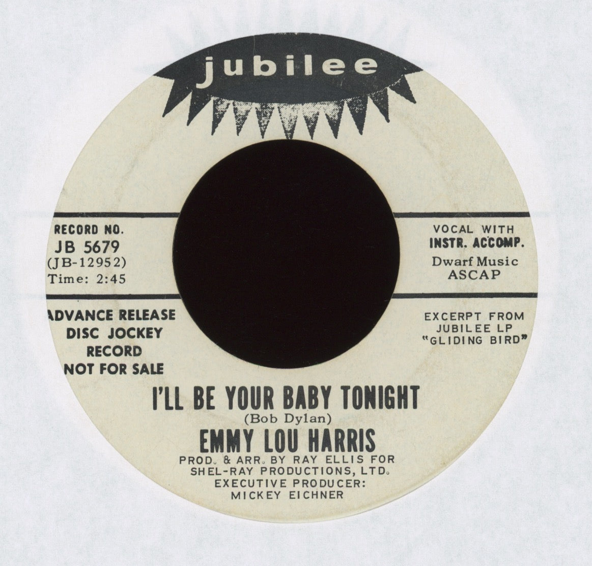 Emmylou Harris - I'll Be Your Baby Tonight on Jubilee Promo Country 45