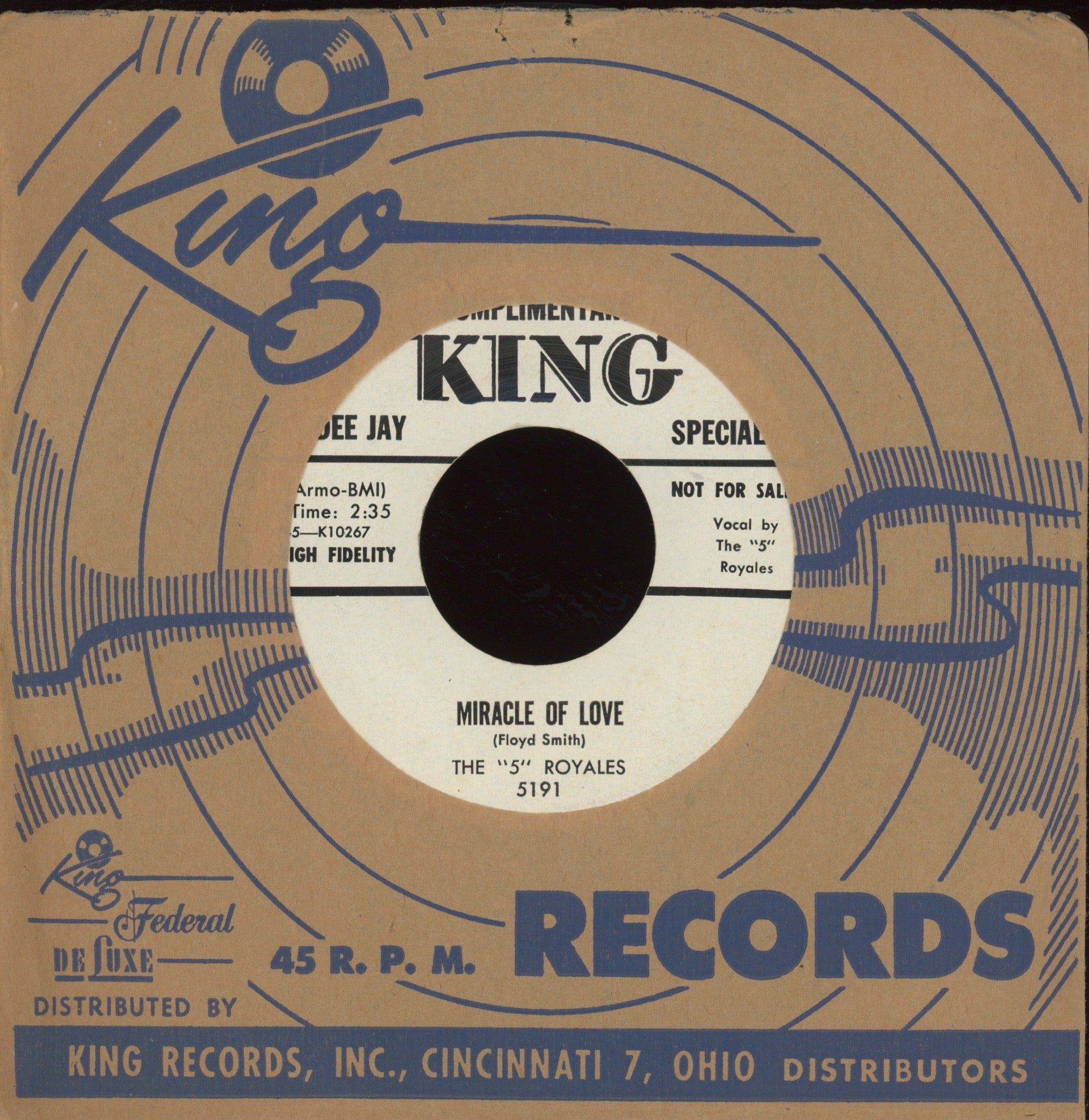 The 5 Royales - Miracle Of Love on King Promo R&B Doo Wop 45