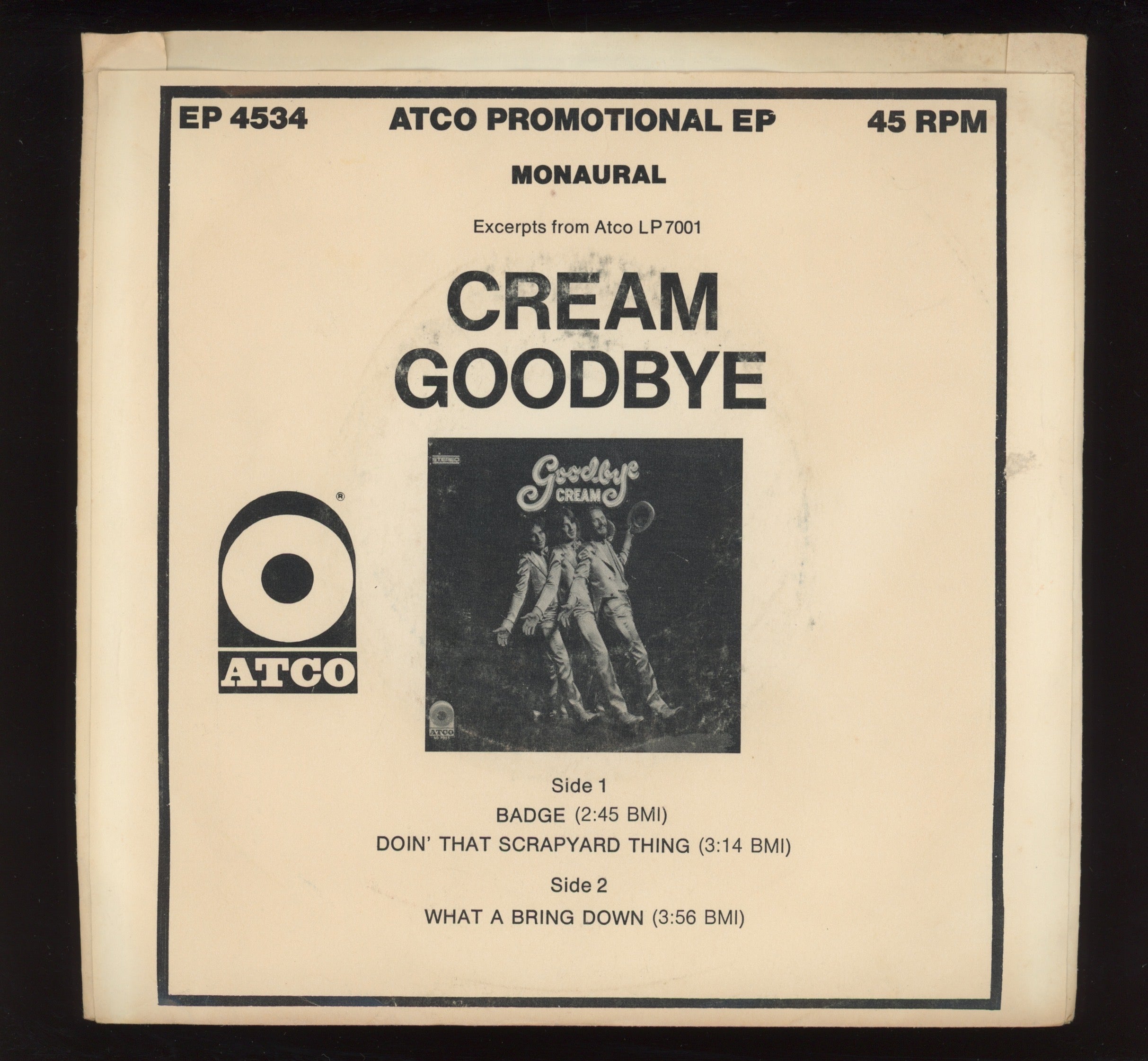 Cream - Goodbye on Atco Mono Promo EP With Picture Sleeve