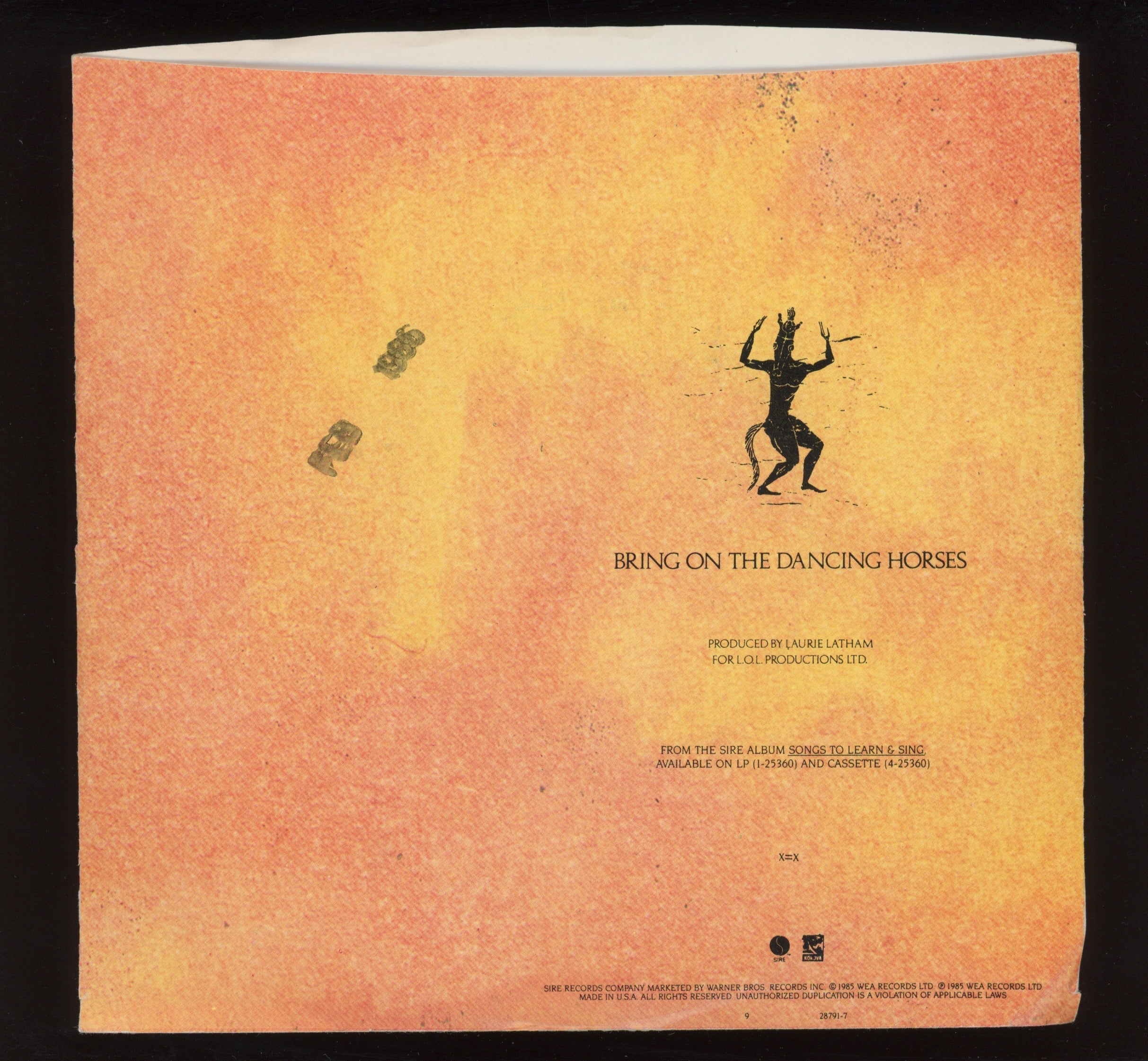 Echo & The Bunnymen - Bring On The Dancing Horses on Sire Promo 45 With Picture Sleeve
