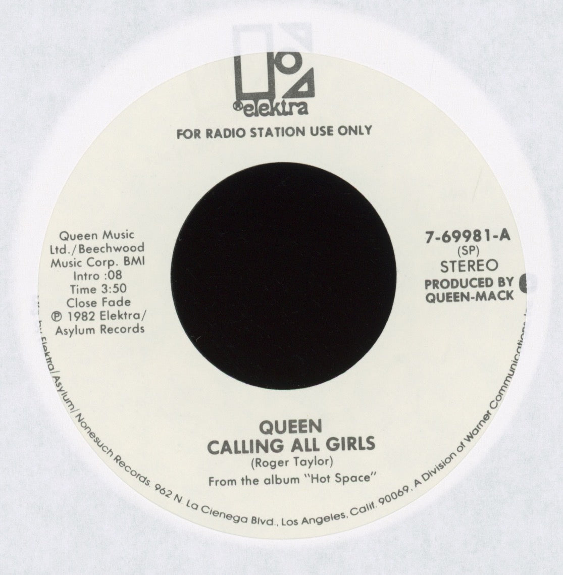 Queen - Calling All Girls on Elektra Promo 45 With Picture Sleeve