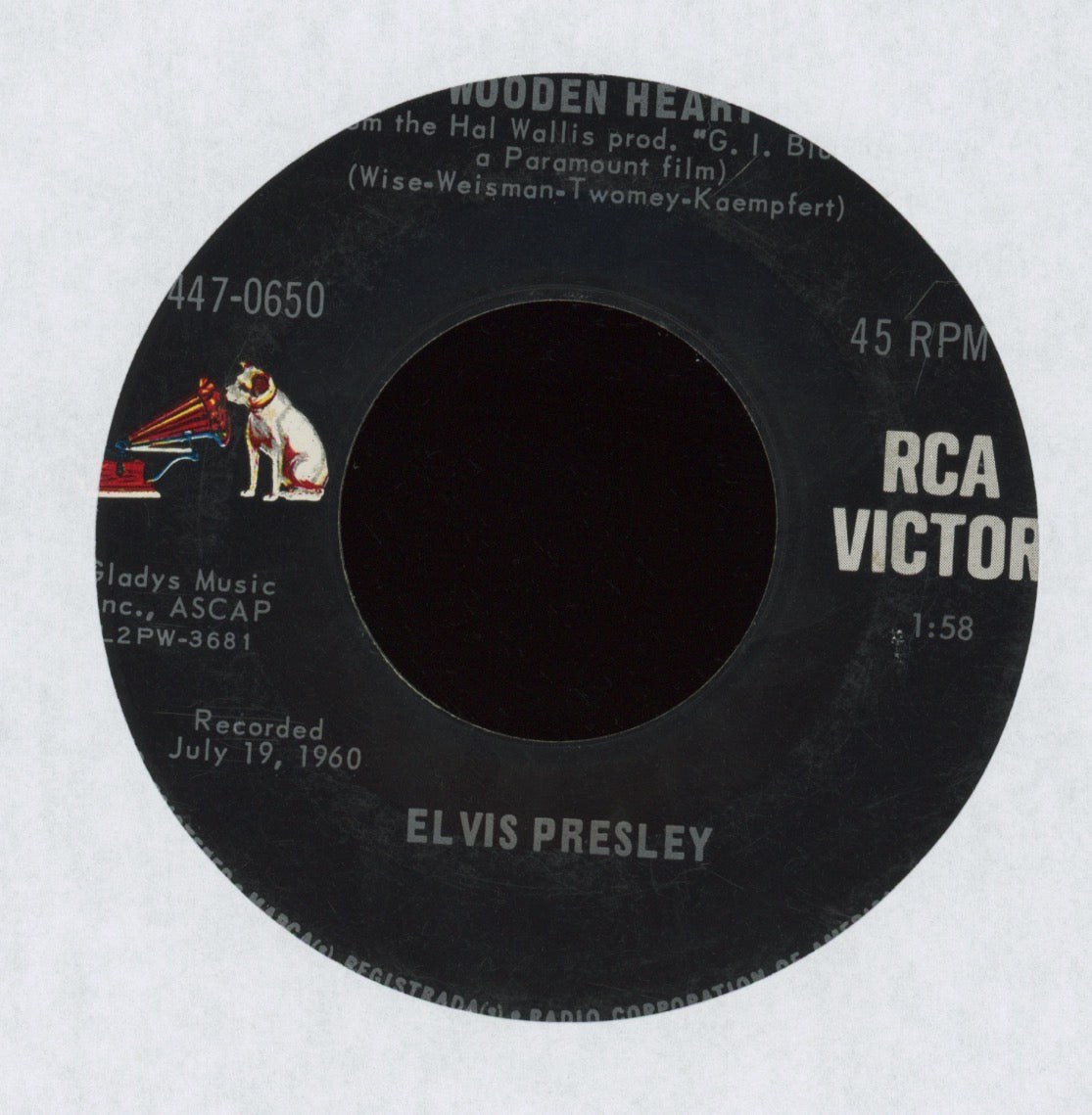 Elvis Presley - Puppet On A String / Wooden Heart on RCA 447-0650 Gold Standard 45 With Picture Sleeve